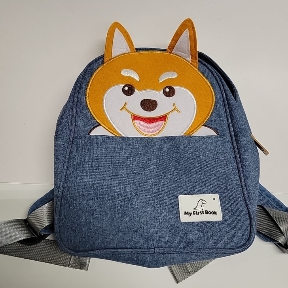 "My First Book" Kids Backpack with Smiling Dog Applique